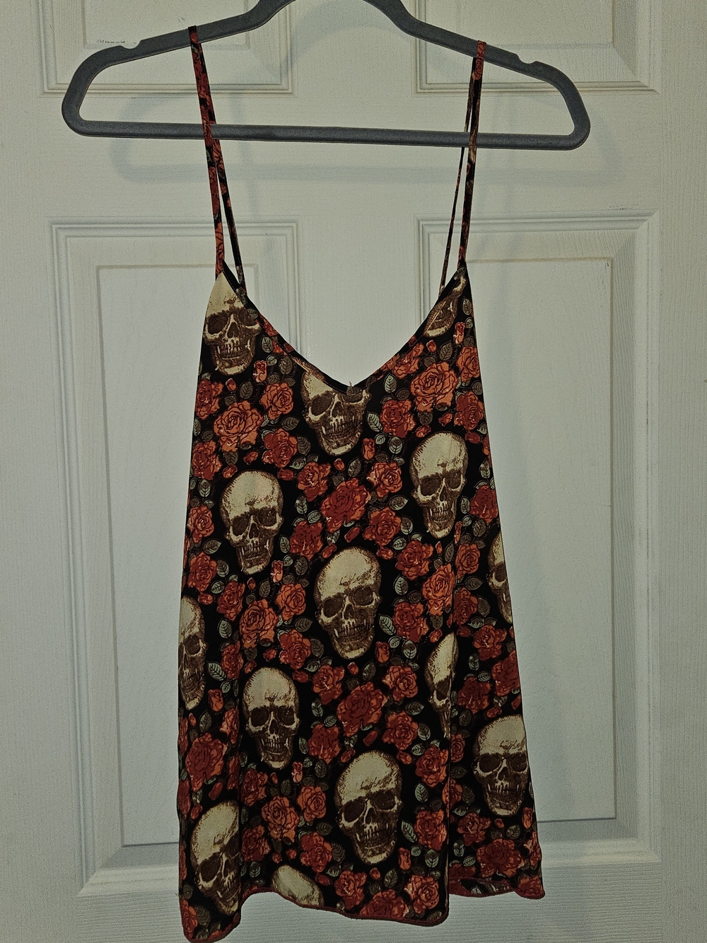 Skull and Rose Spaghetti Strap Cami - Black, Red, Cream